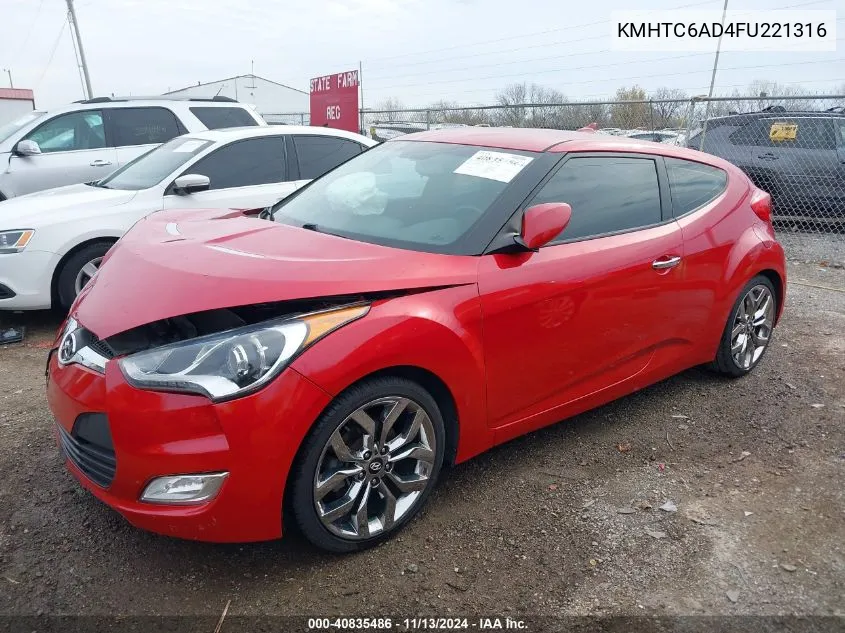 2015 Hyundai Veloster Re:flex VIN: KMHTC6AD4FU221316 Lot: 40835486