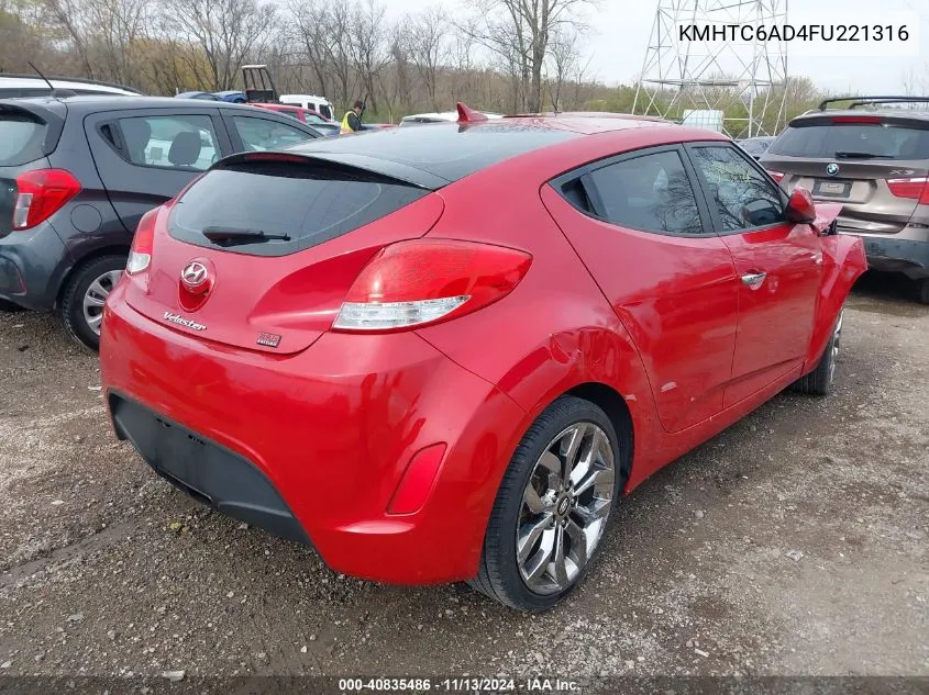 2015 Hyundai Veloster Re:flex VIN: KMHTC6AD4FU221316 Lot: 40835486