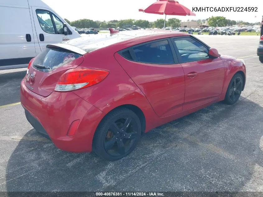 2015 Hyundai Veloster VIN: KMHTC6ADXFU224592 Lot: 40876381