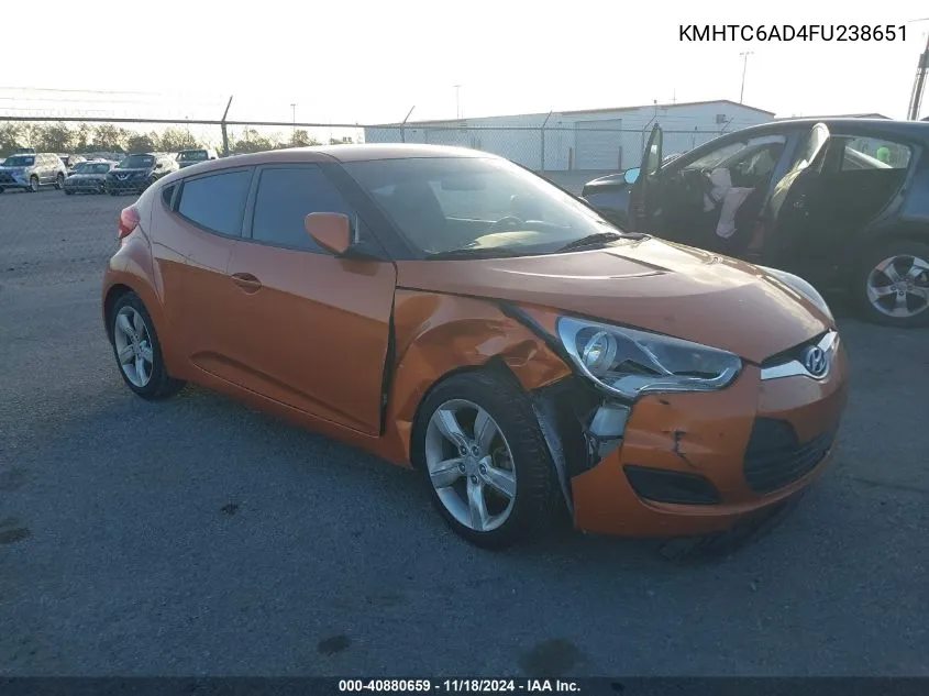 2015 Hyundai Veloster VIN: KMHTC6AD4FU238651 Lot: 40880659