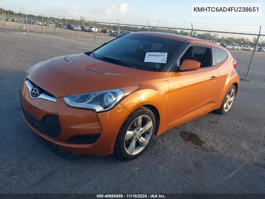 2015 Hyundai Veloster VIN: KMHTC6AD4FU238651 Lot: 40880659