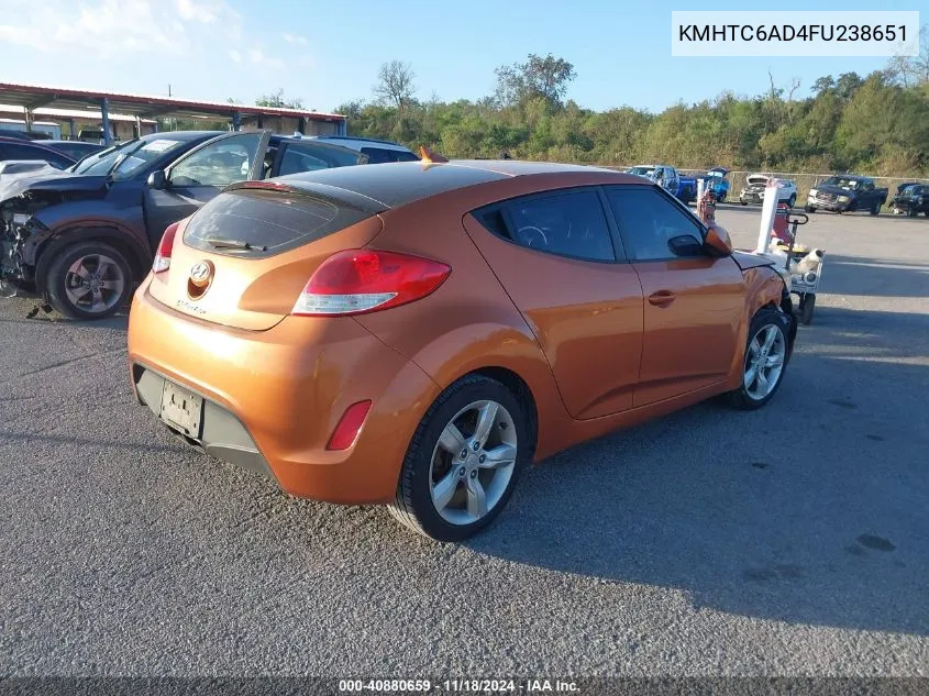 2015 Hyundai Veloster VIN: KMHTC6AD4FU238651 Lot: 40880659