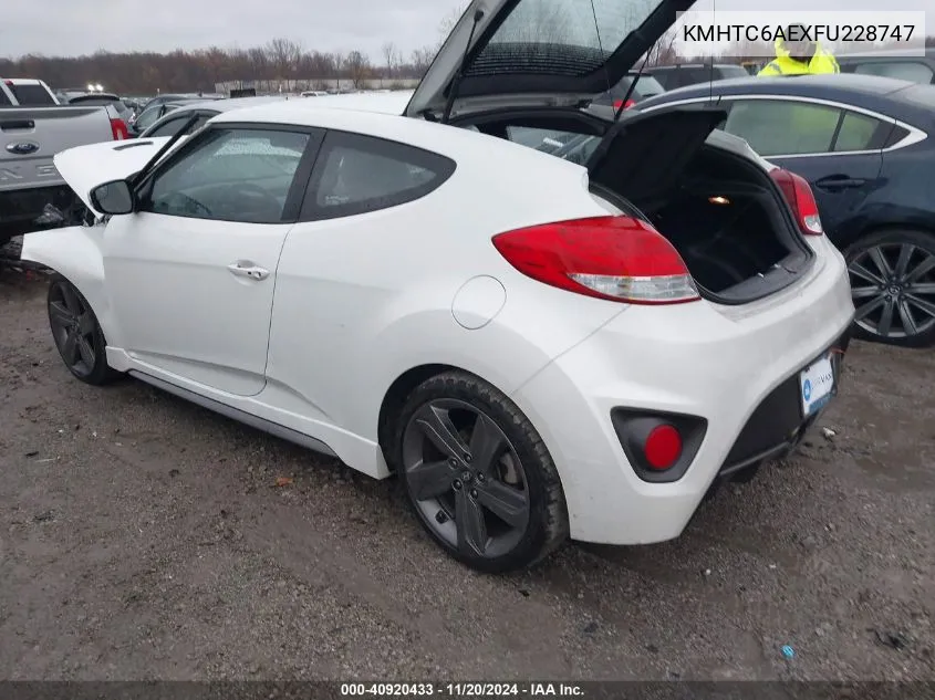 2015 Hyundai Veloster Turbo VIN: KMHTC6AEXFU228747 Lot: 40920433