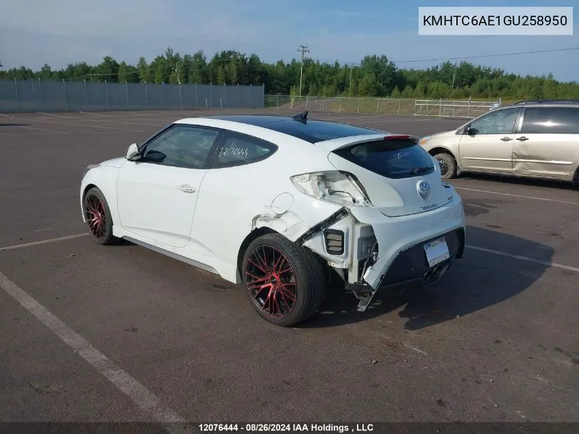 2016 Hyundai Veloster Turbo VIN: KMHTC6AE1GU258950 Lot: 12076444