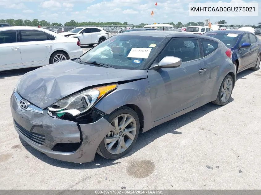 2016 Hyundai Veloster VIN: KMHTC6AD0GU275021 Lot: 39717632