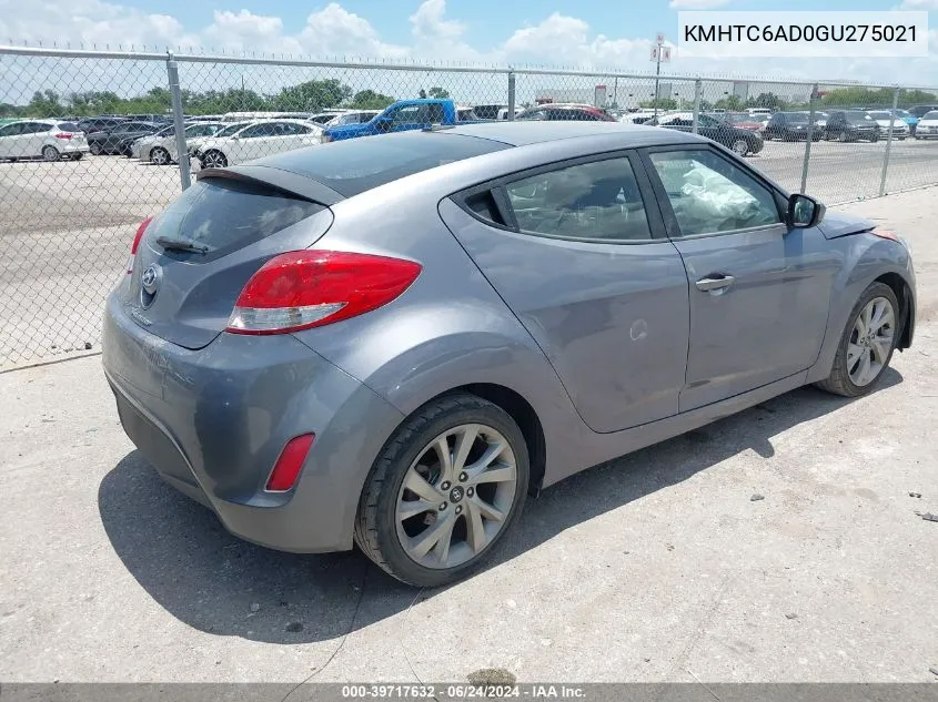 2016 Hyundai Veloster VIN: KMHTC6AD0GU275021 Lot: 39717632