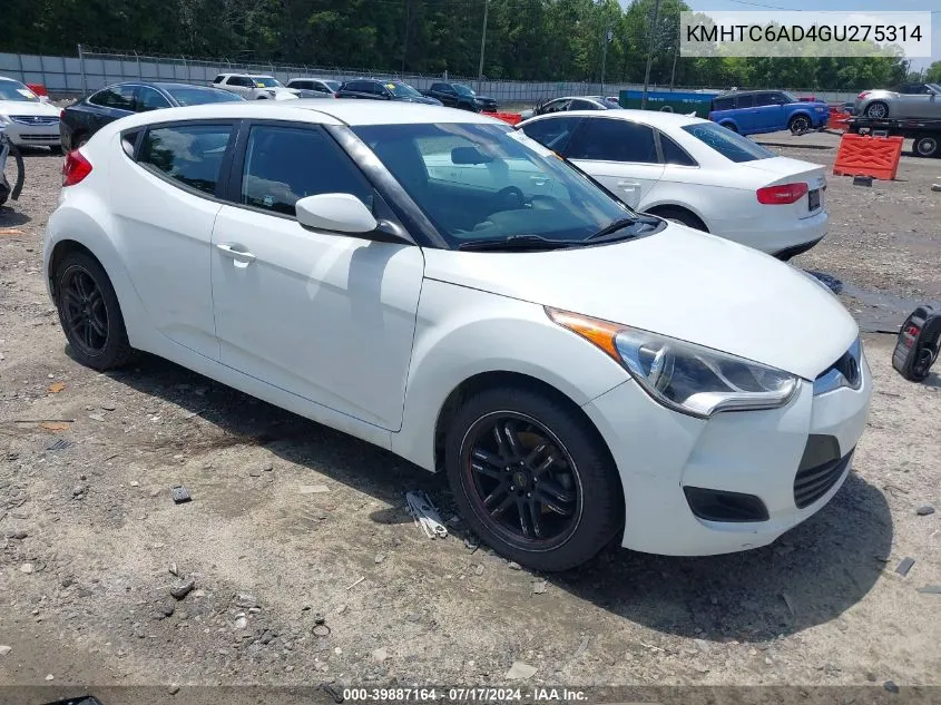 2016 Hyundai Veloster VIN: KMHTC6AD4GU275314 Lot: 39887164