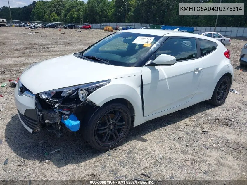 2016 Hyundai Veloster VIN: KMHTC6AD4GU275314 Lot: 39887164