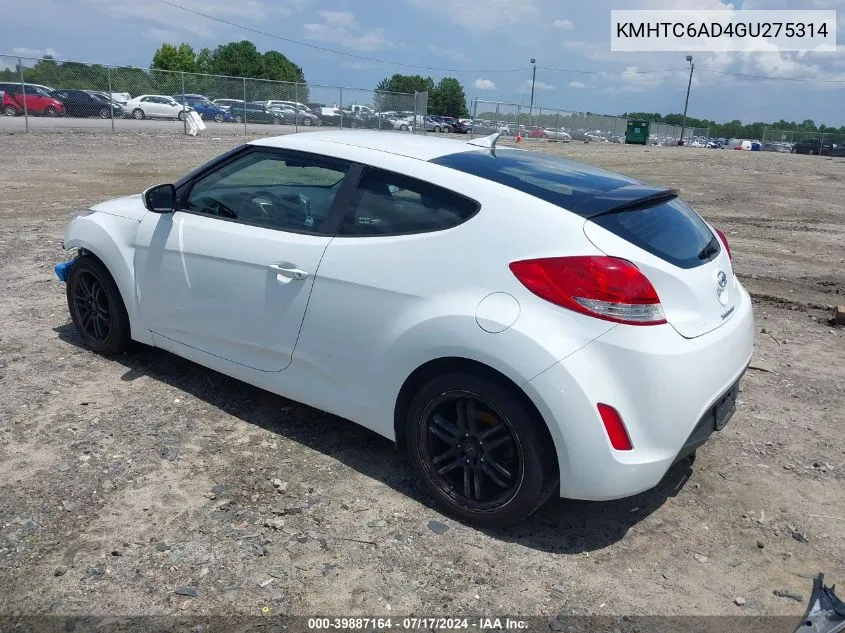 2016 Hyundai Veloster VIN: KMHTC6AD4GU275314 Lot: 39887164