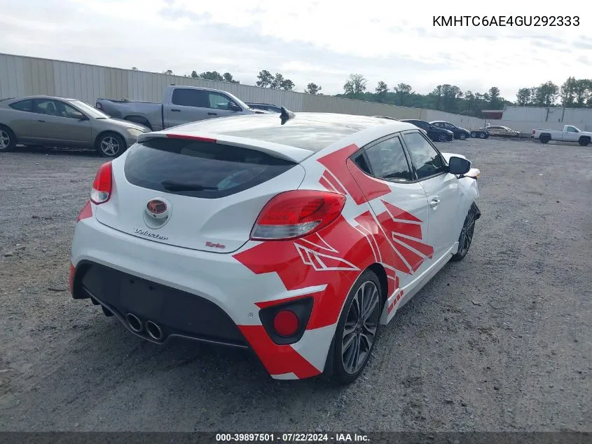 2016 Hyundai Veloster Turbo VIN: KMHTC6AE4GU292333 Lot: 39897501