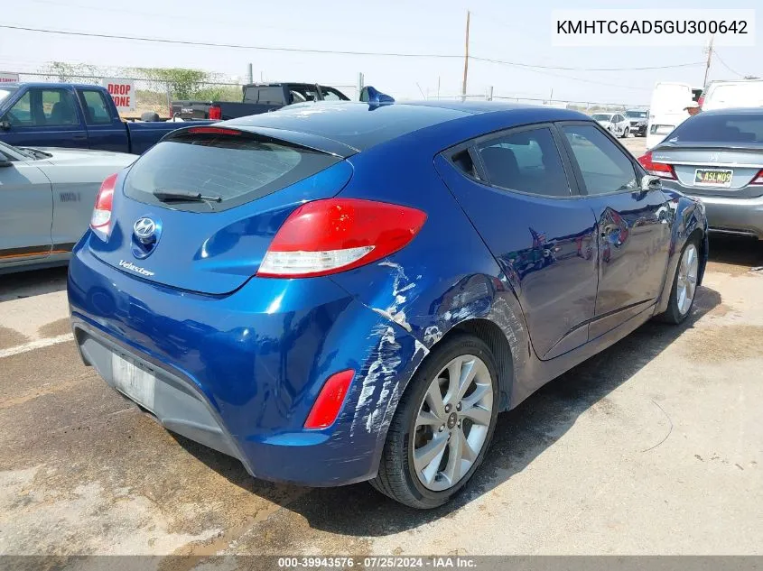 2016 Hyundai Veloster VIN: KMHTC6AD5GU300642 Lot: 39943576