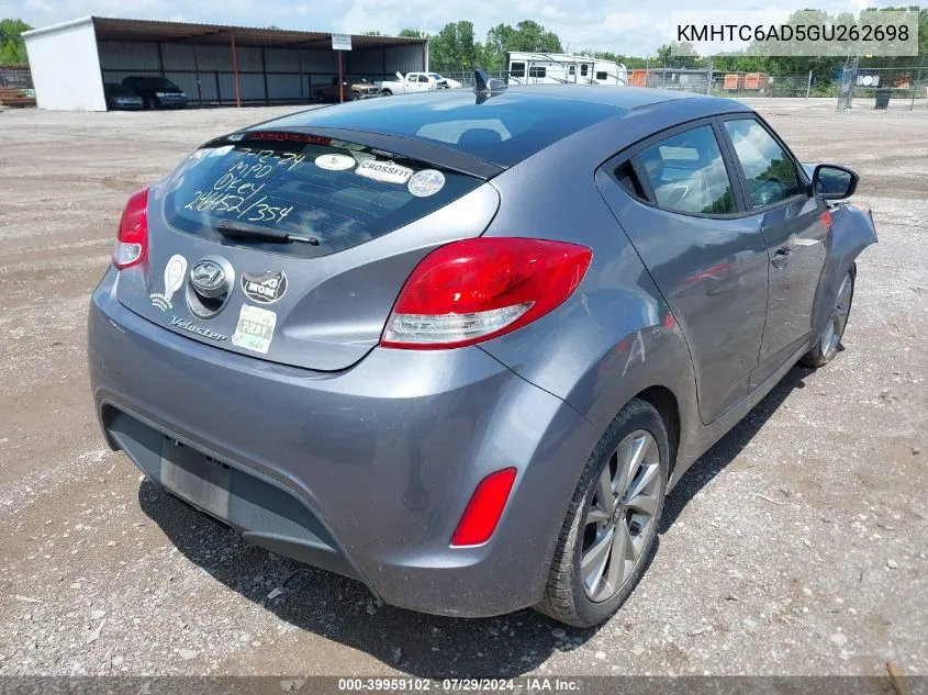 2016 Hyundai Veloster VIN: KMHTC6AD5GU262698 Lot: 39959102