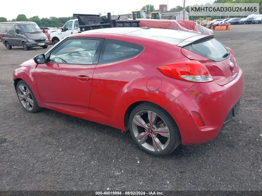 2016 Hyundai Veloster VIN: KMHTC6AD3GU264465 Lot: 40019994