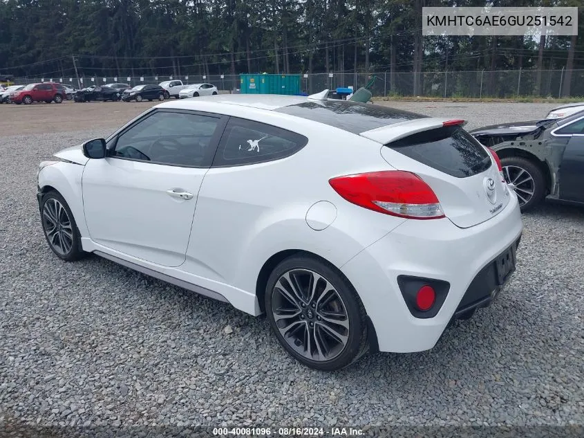 KMHTC6AE6GU251542 2016 Hyundai Veloster Turbo