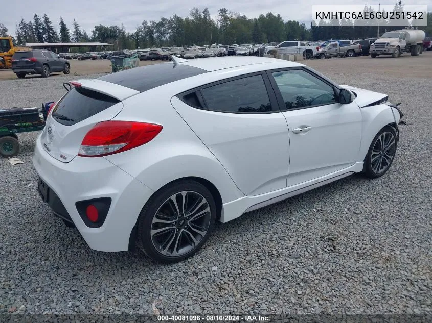 KMHTC6AE6GU251542 2016 Hyundai Veloster Turbo