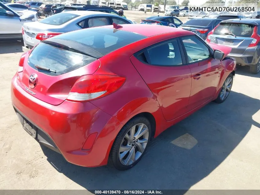 2016 Hyundai Veloster VIN: KMHTC6AD7GU268504 Lot: 40139470