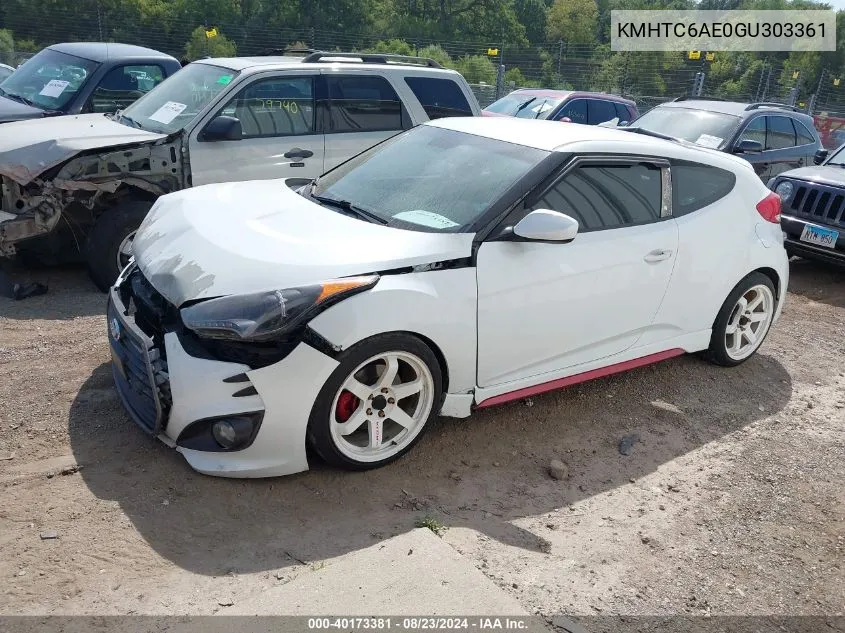 2016 Hyundai Veloster Turbo R-Spec VIN: KMHTC6AE0GU303361 Lot: 40173381