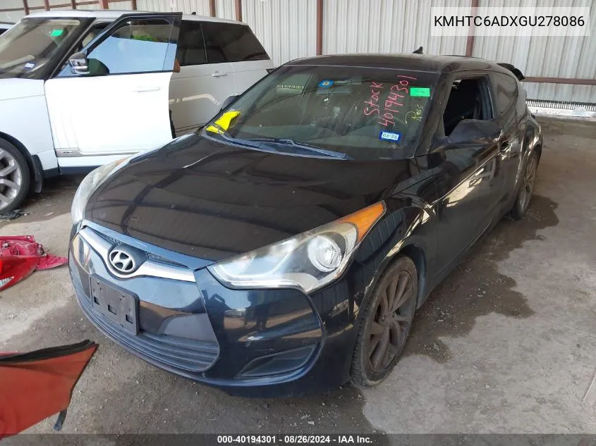 2016 Hyundai Veloster VIN: KMHTC6ADXGU278086 Lot: 40194301