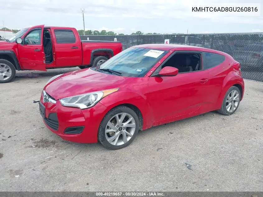 2016 Hyundai Veloster VIN: KMHTC6AD8GU260816 Lot: 40219657