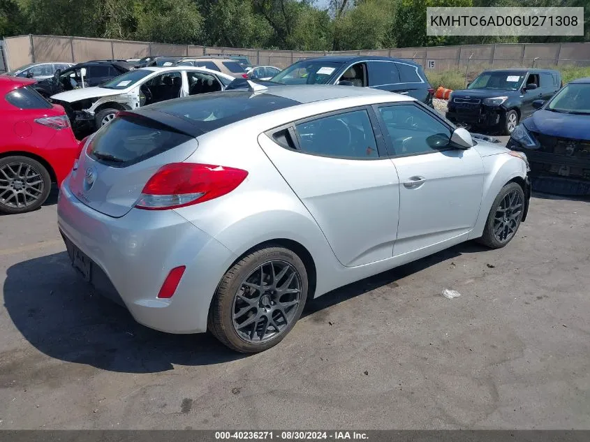 2016 Hyundai Veloster VIN: KMHTC6AD0GU271308 Lot: 40236271