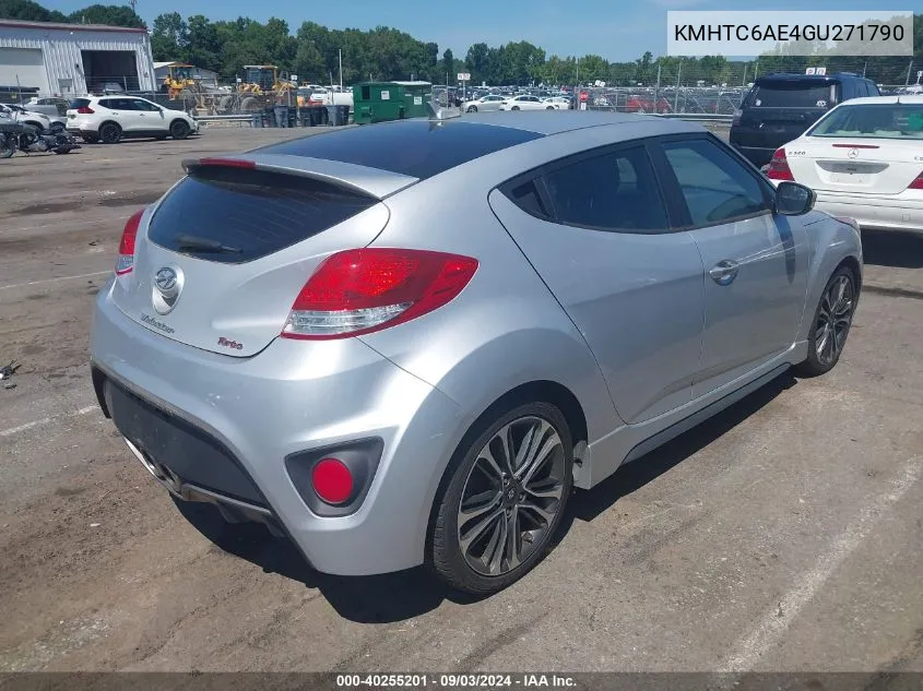 2016 Hyundai Veloster Turbo VIN: KMHTC6AE4GU271790 Lot: 40255201