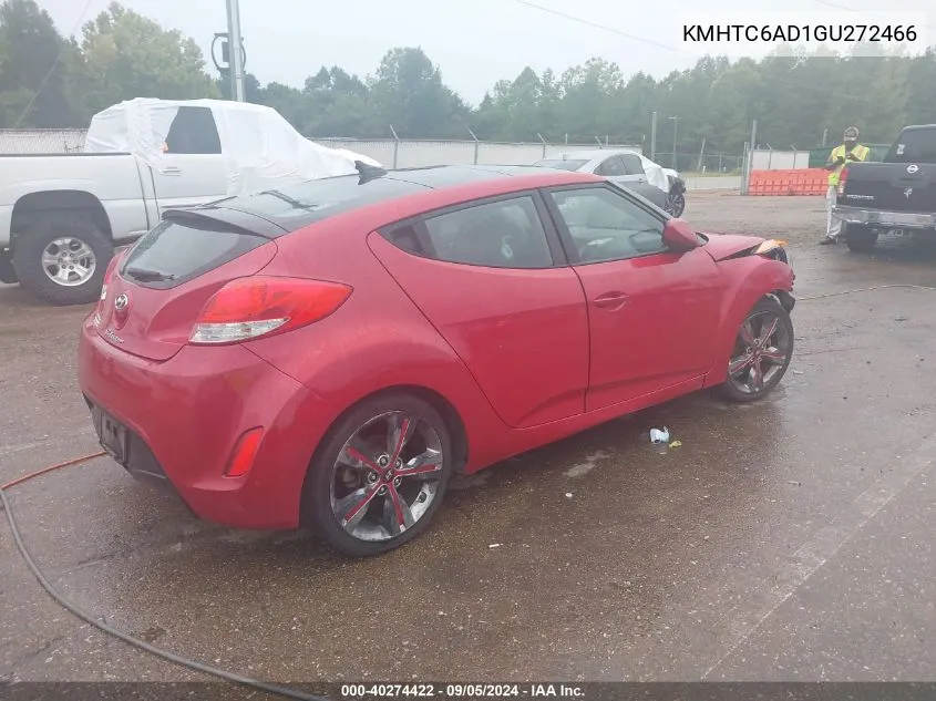 2016 Hyundai Veloster VIN: KMHTC6AD1GU272466 Lot: 40274422