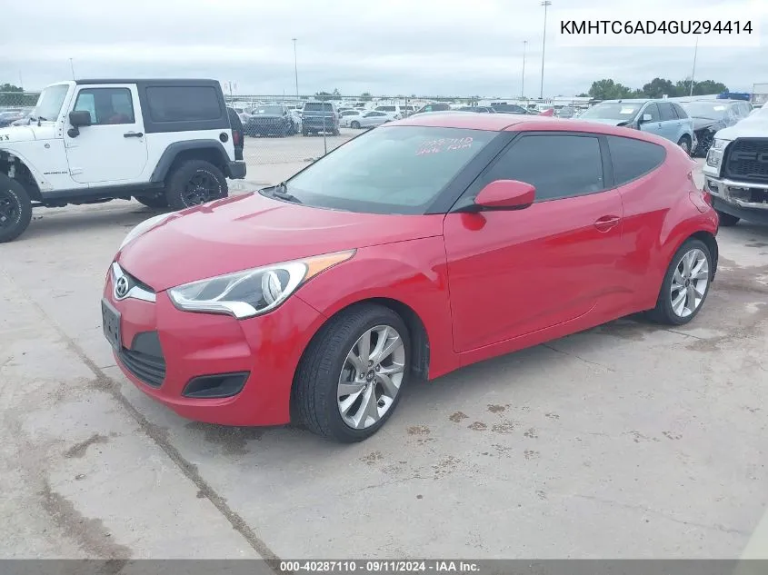 2016 Hyundai Veloster VIN: KMHTC6AD4GU294414 Lot: 40287110