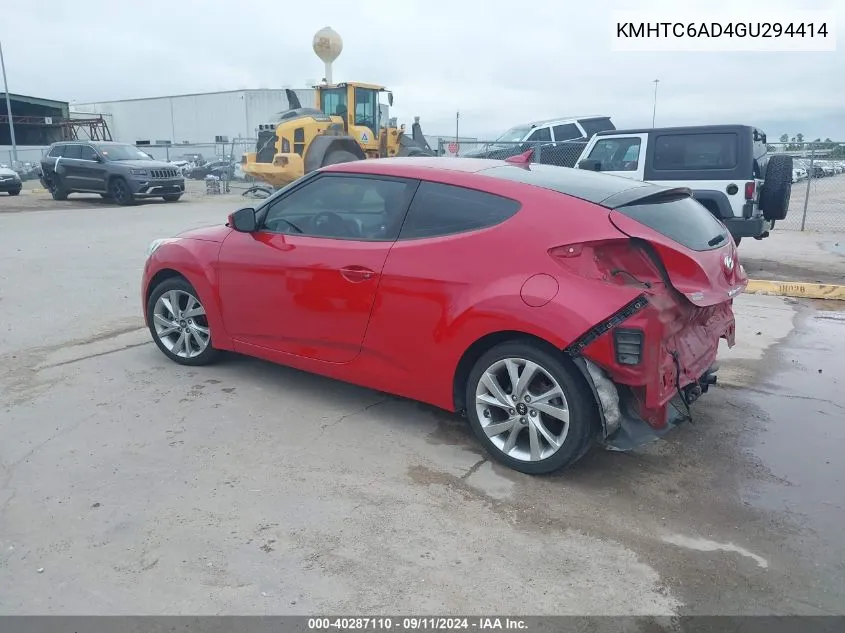 2016 Hyundai Veloster VIN: KMHTC6AD4GU294414 Lot: 40287110