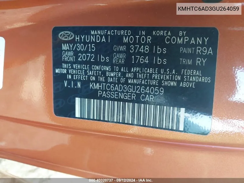 KMHTC6AD3GU264059 2016 Hyundai Veloster