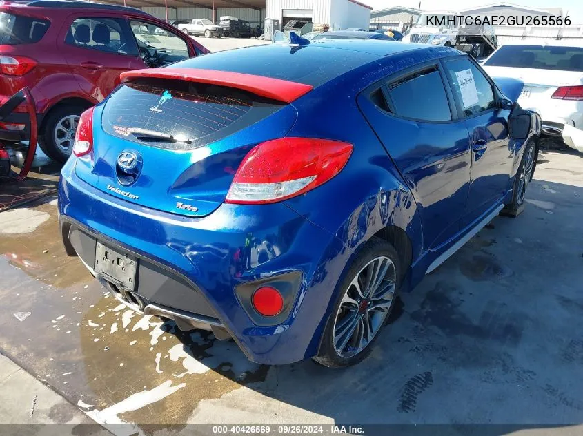 2016 Hyundai Veloster Turbo VIN: KMHTC6AE2GU265566 Lot: 40426569