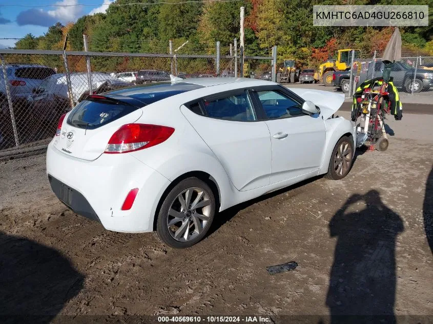 2016 Hyundai Veloster VIN: KMHTC6AD4GU266810 Lot: 40569610