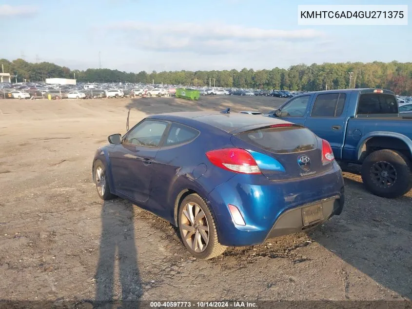 2016 Hyundai Veloster VIN: KMHTC6AD4GU271375 Lot: 40597773