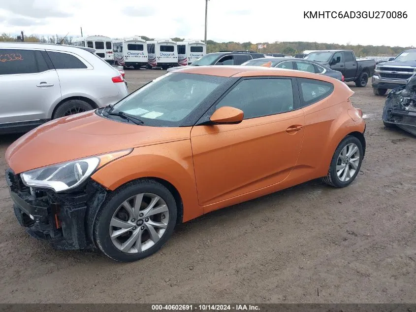 2016 Hyundai Veloster VIN: KMHTC6AD3GU270086 Lot: 40602691