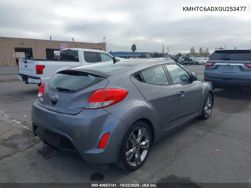 2016 Hyundai Veloster VIN: KMHTC6ADXGU253477 Lot: 40653141