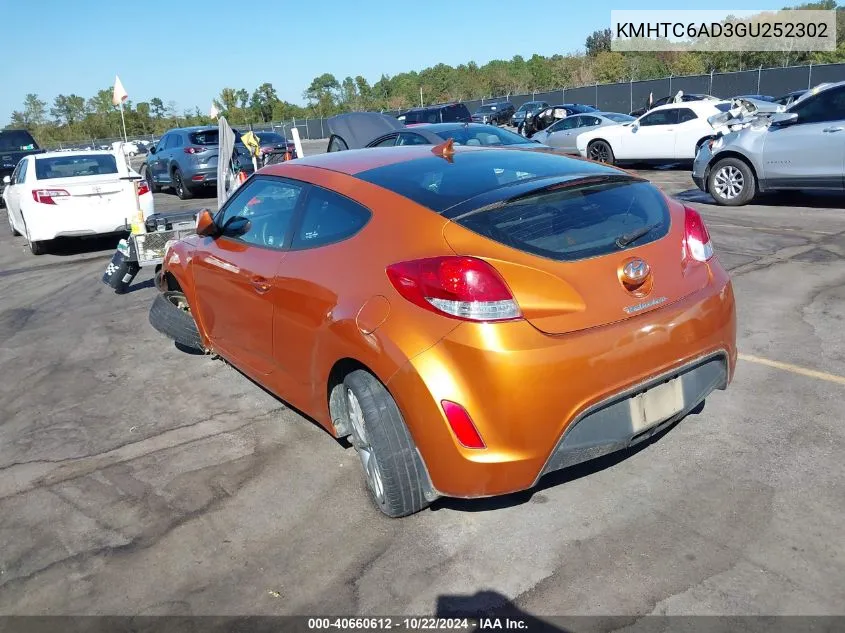 2016 Hyundai Veloster VIN: KMHTC6AD3GU252302 Lot: 40660612