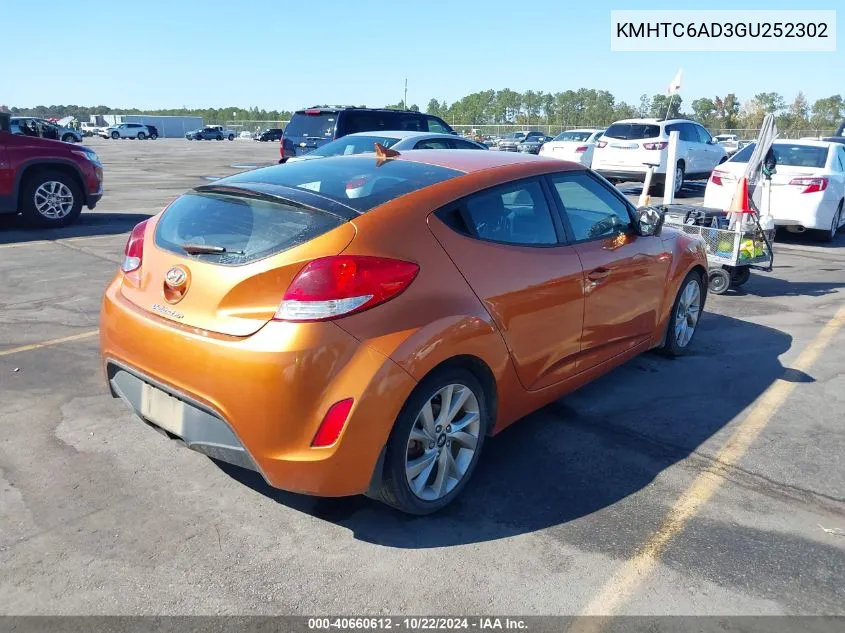 2016 Hyundai Veloster VIN: KMHTC6AD3GU252302 Lot: 40660612