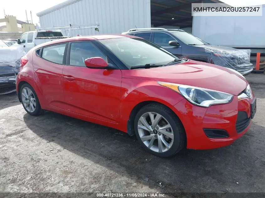 2016 Hyundai Veloster VIN: KMHTC6AD2GU257247 Lot: 40721236