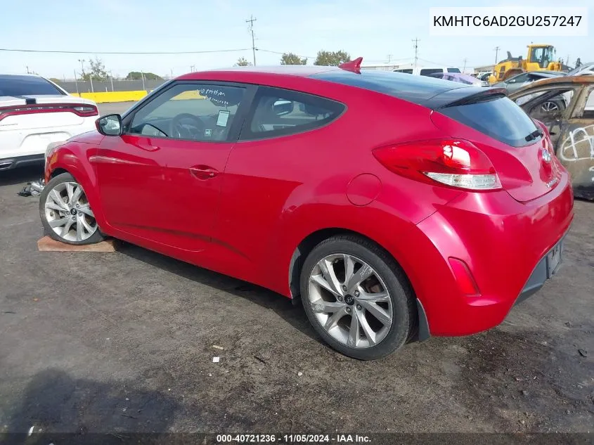 2016 Hyundai Veloster VIN: KMHTC6AD2GU257247 Lot: 40721236