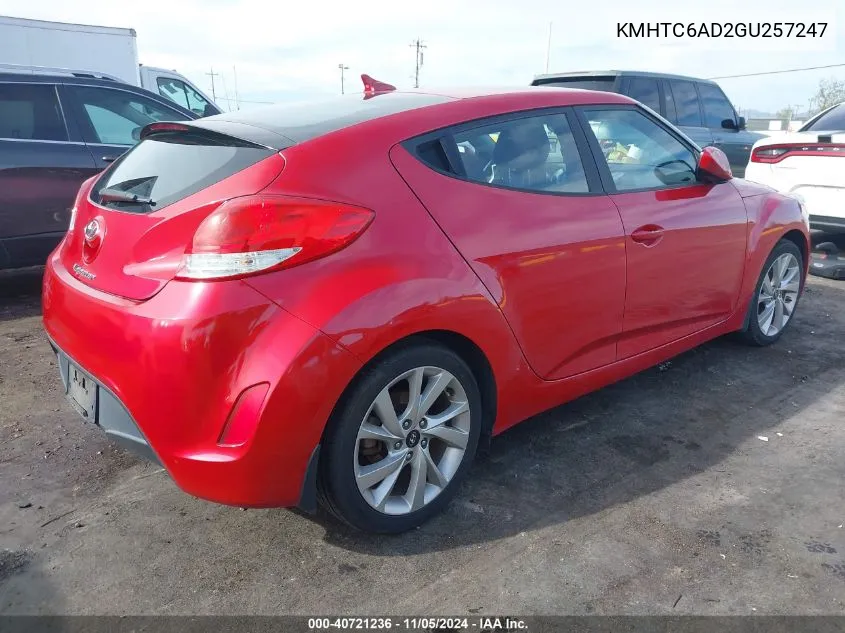 2016 Hyundai Veloster VIN: KMHTC6AD2GU257247 Lot: 40721236