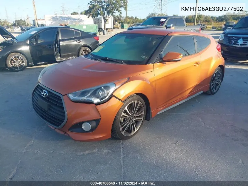 2016 Hyundai Veloster Turbo VIN: KMHTC6AE3GU277502 Lot: 40766549