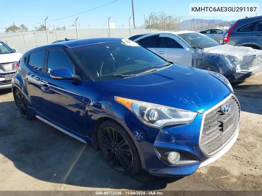 2016 Hyundai Veloster Turbo VIN: KMHTC6AE3GU291187 Lot: 40772326