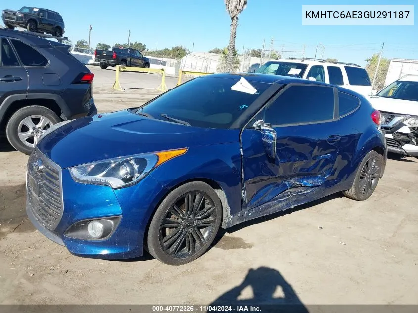 2016 Hyundai Veloster Turbo VIN: KMHTC6AE3GU291187 Lot: 40772326