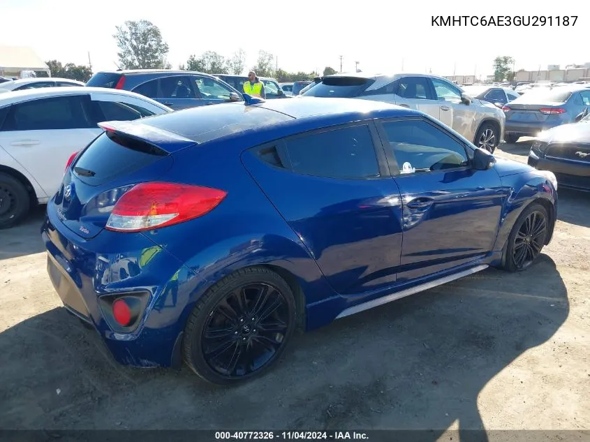 2016 Hyundai Veloster Turbo VIN: KMHTC6AE3GU291187 Lot: 40772326