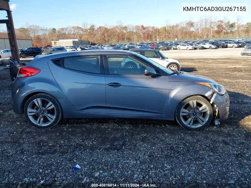 2016 Hyundai Veloster VIN: KMHTC6AD3GU267155 Lot: 40816014