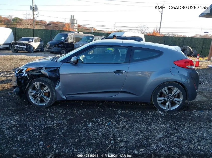 2016 Hyundai Veloster VIN: KMHTC6AD3GU267155 Lot: 40816014