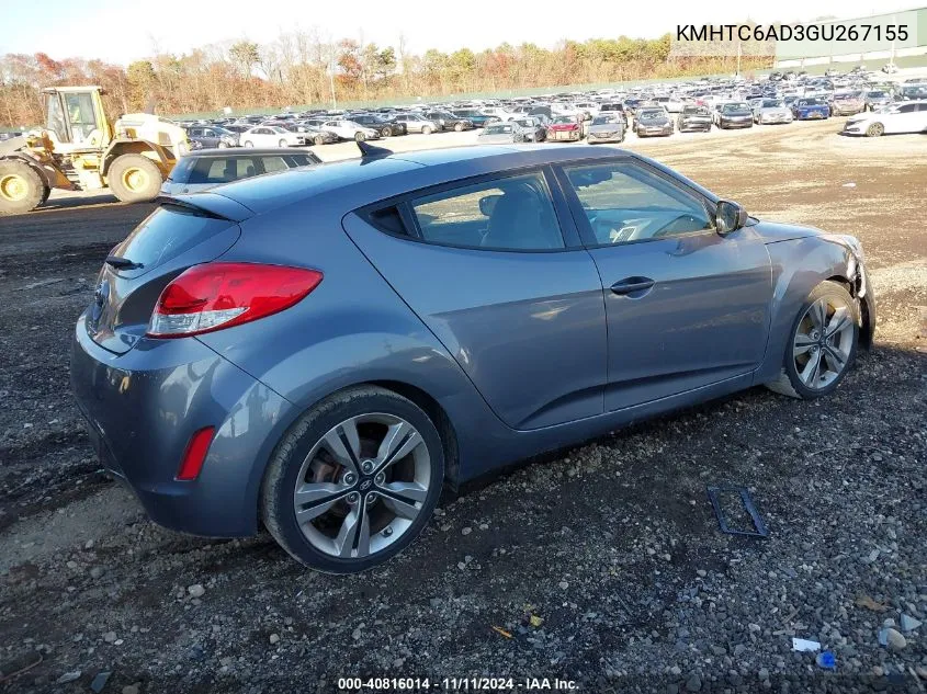 2016 Hyundai Veloster VIN: KMHTC6AD3GU267155 Lot: 40816014