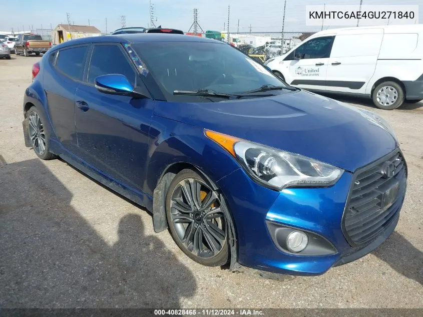 2016 Hyundai Veloster Turbo VIN: KMHTC6AE4GU271840 Lot: 40828465