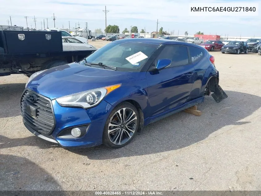 2016 Hyundai Veloster Turbo VIN: KMHTC6AE4GU271840 Lot: 40828465