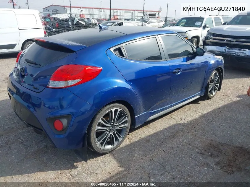 2016 Hyundai Veloster Turbo VIN: KMHTC6AE4GU271840 Lot: 40828465