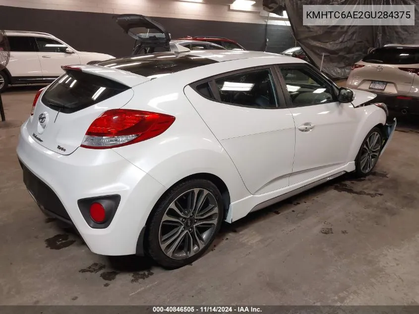 2016 Hyundai Veloster Turbo VIN: KMHTC6AE2GU284375 Lot: 40846505